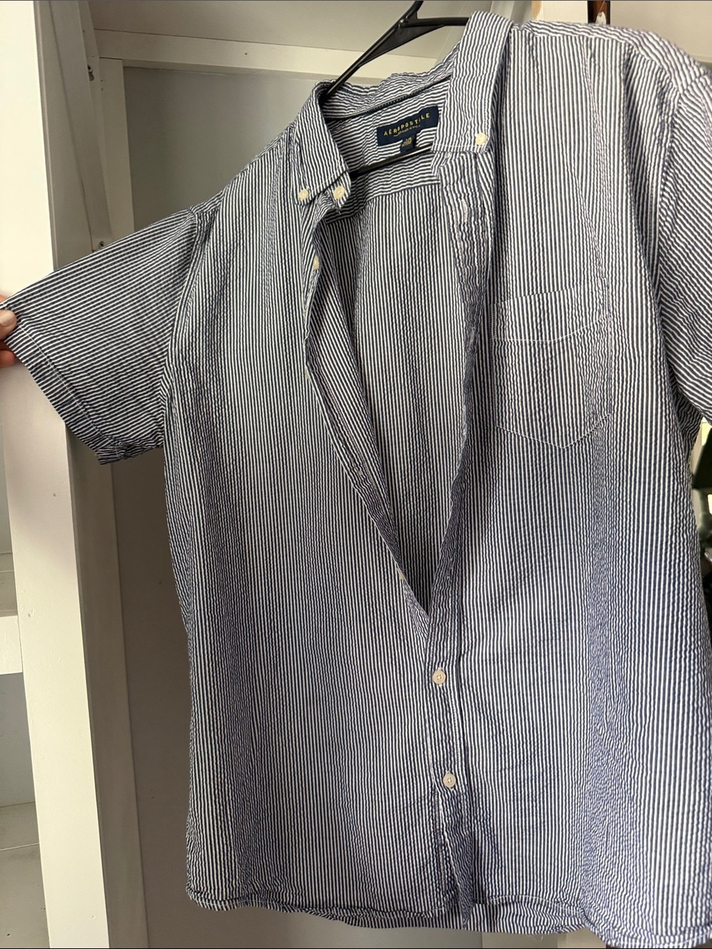 Button-Down Short Sleeve Shirt - Blue/White Striped